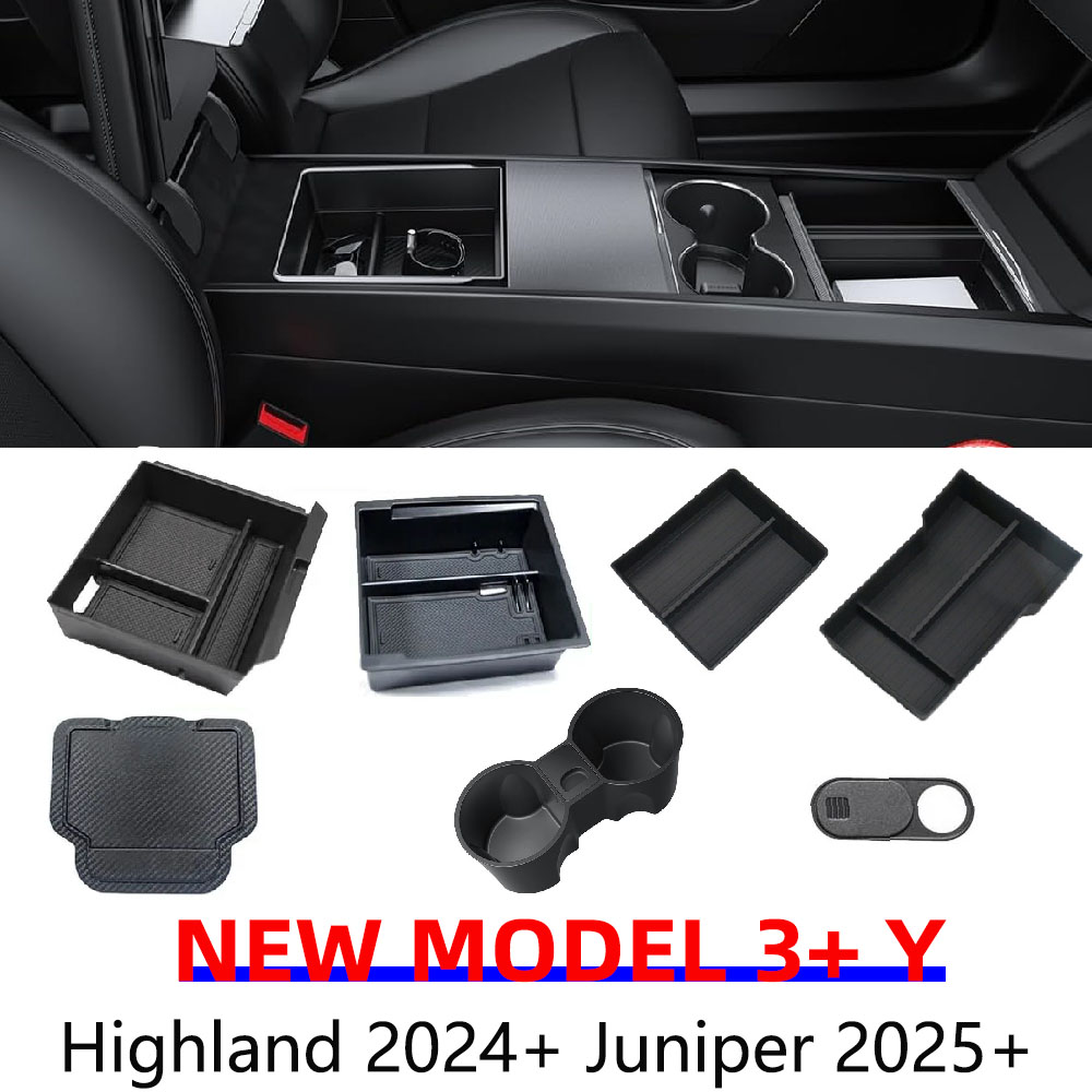 For Tesla Model Y Juniper 2025 Model 3 Highland Center Console Armrest Hidden Storage Box Cup Holder Car Organizer Accessories