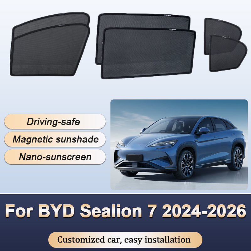 Sun Shades For BYD Sealion 7 2024 2025 2026 Sunshades Magnetic Privacy Protection Mesh Visor Curtains Windows Auto Accessories