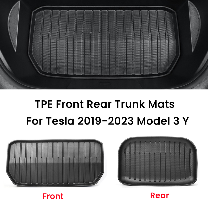 for Tesla Model 3 / Y Front Rear Trunk Mats Upgrade TPE Lower Storage Box Pads Protective Cover Cargo Liner Trunk Tray Floor Mat