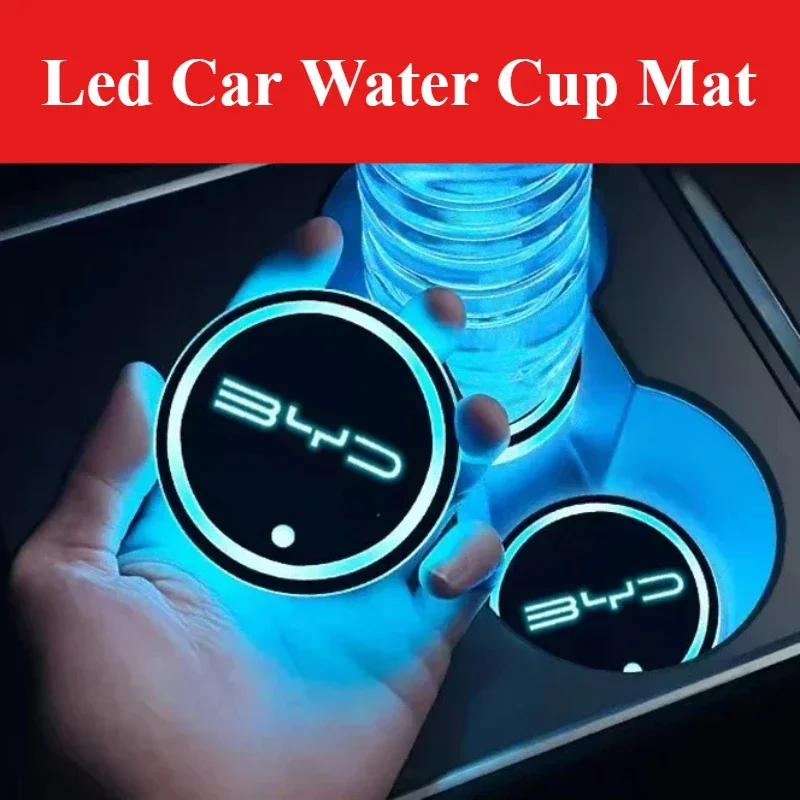 Led Car Water Cup Mat For BYD KING DMI BYD Chazor Drink Holder Emblem Auto Interior Decorative Lights Car Modified Accessories