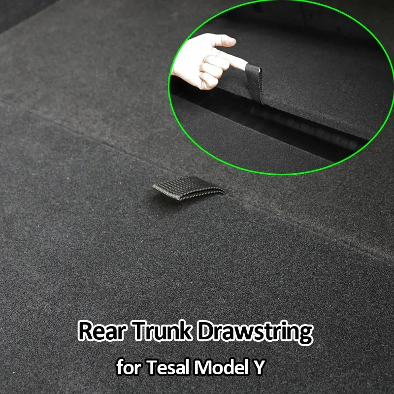 For Tesla Model Y Rear Trunk Rope Draw String Open Tail Box Cover Handle Pull Strap Car Organizer Accessories Mat Protection Pad