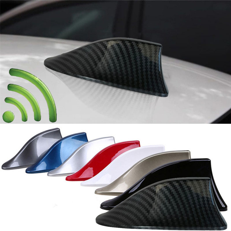 New Universal Carbon Fiber Look Car Roof Top Mount Shark Fin Aerial Antenna Toppers Auto Radio AM FM Antenna Signal Amplifie