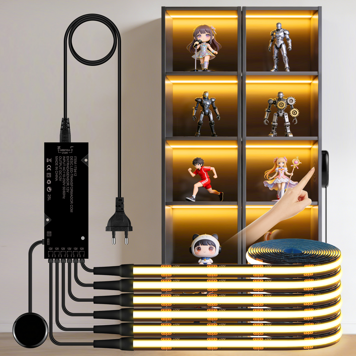 Touch Dimmable Black PCB LED Strip Cabinet Decoration Lamp 1-6Pcs Embedded COB Tape,Ceiling Grille Panel Wall Backlight Lighting