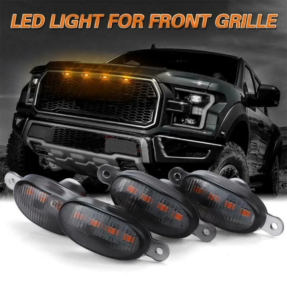 Universal Car Front LED Grille Light Smoked Amber White 12LED Grill Light Eagle Eye Lamp for Off Road Trunk SUV Ford Toyota 12V