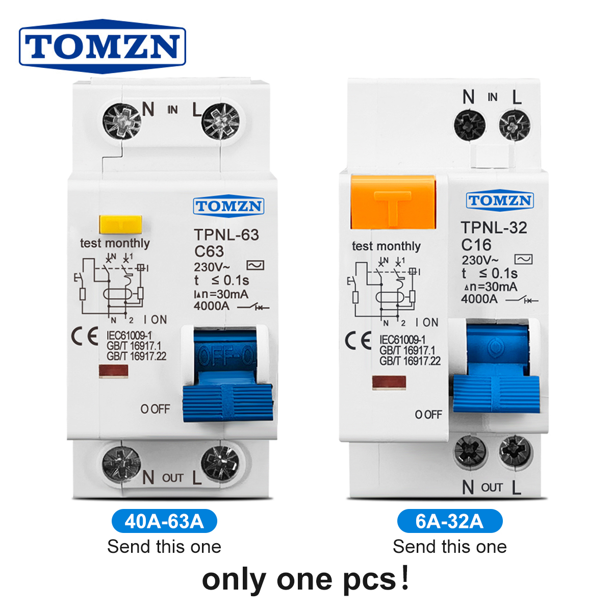 TOMZN TPNL DPNL 230V 1P+N Residual Current Circuit Breaker Over And Short Current Leakage Protection RCBO MCB