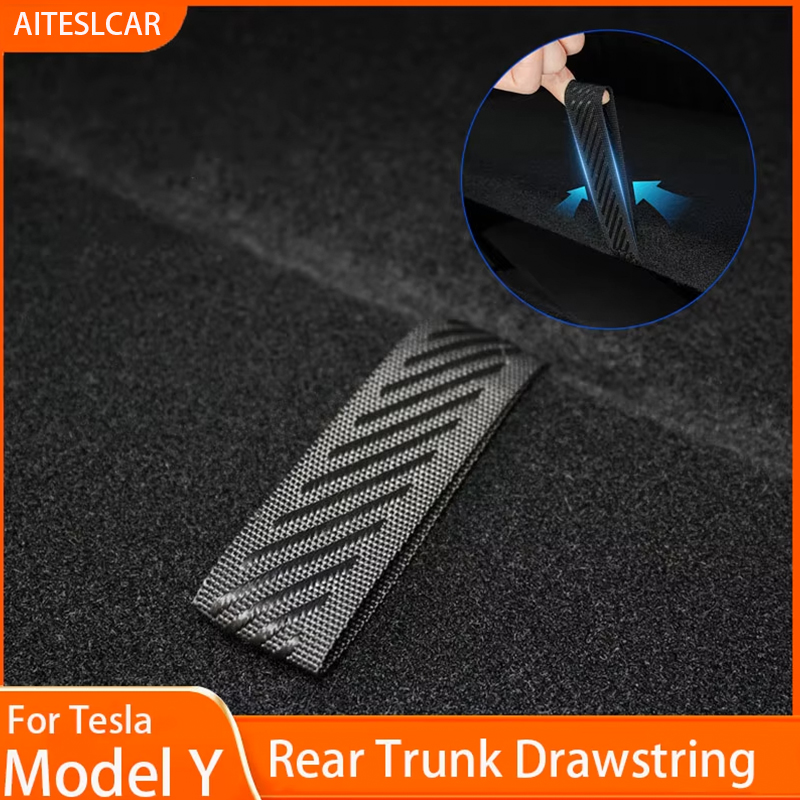 For Tesla Model Y Rear Trunk Rope DrawString Open Tail Box Cover Handle Pull Strap Car Organizer Accessories Mat Protection Pad