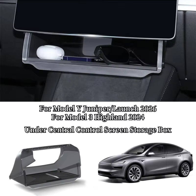 Center Console Screen Under Storage Box For Tesla Model 3/Y Juniper/Launch 2026, Center Console Hidden Storage Organizer Tray