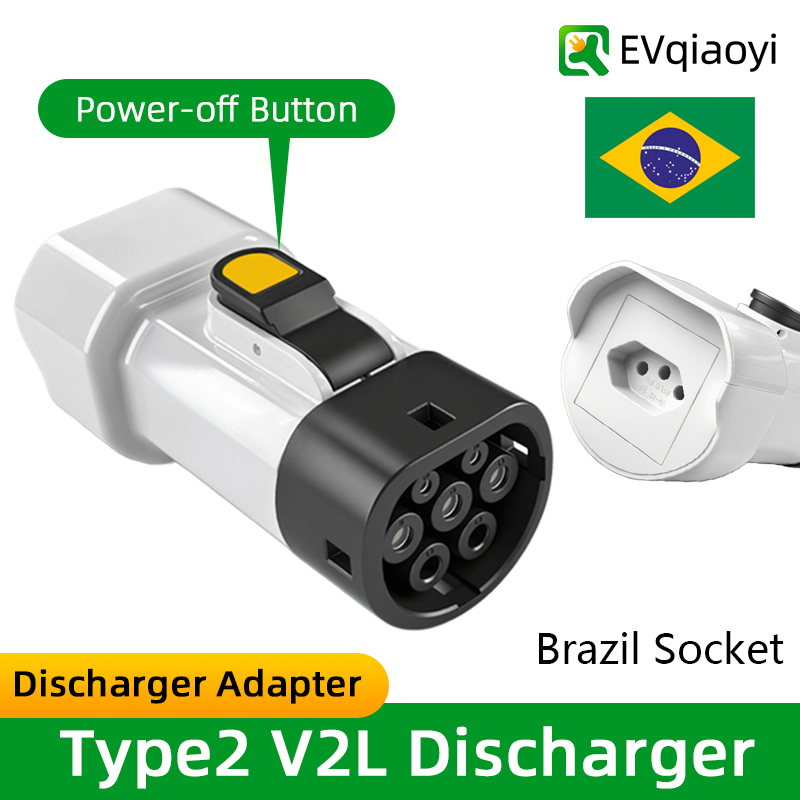 EVqiaoyi Type2 V2L Discharger with Power-Off Button 16A MG BYD Vehicle-to-Load Plug for Brazilian New Energy Vehicles